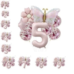 Gold Kelebek Papatyalı 1 den 9 Yaş Folyo Balon Set - 5
