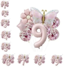 Gold Kelebek Papatyalı 1 den 9 Yaş Folyo Balon Set - 9