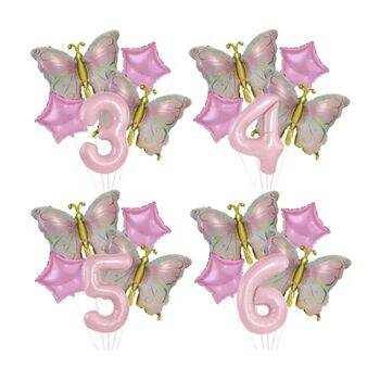 Gold Kelebekli Pembe 1 den 9 Rakam Balon Set - 1