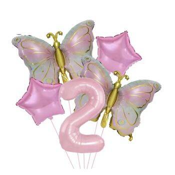Gold Kelebekli Pembe 1 den 9 Rakam Balon Set - 3