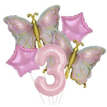 Gold Kelebekli Pembe 1 den 9 Rakam Balon Set - 4