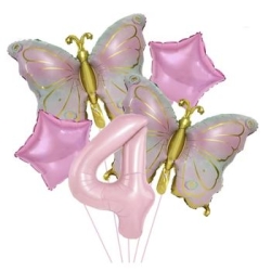 Gold Kelebekli Pembe 1 den 9 Rakam Balon Set - 5