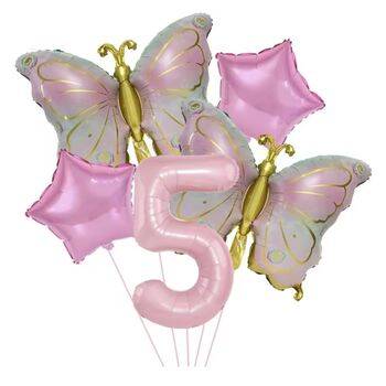 Gold Kelebekli Pembe 1 den 9 Rakam Balon Set - 6
