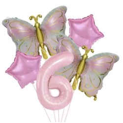Gold Kelebekli Pembe 1 den 9 Rakam Balon Set - 7