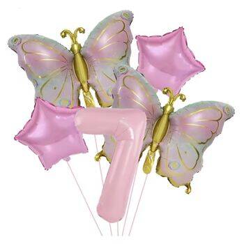 Gold Kelebekli Pembe 1 den 9 Rakam Balon Set - 8