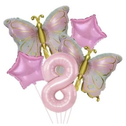 Gold Kelebekli Pembe 1 den 9 Rakam Balon Set - 9