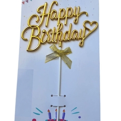 Gold Renk Kalpli Happy Birthday Pasta Süsü - Parti Sürprizi