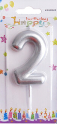 Gümüş Renk 2 Rakam Mum 1Adet - Parti Sürprizi
