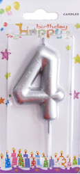 Gümüş Renk 4 Rakam Mum 1Adet - Parti Sürprizi