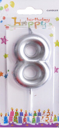 Gümüş Renk 8 Rakam Mum 1Adet - Parti Sürprizi
