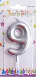 Gümüş Renk 9 Rakam Mum 1 Adet - Parti Sürprizi