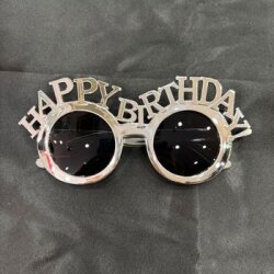 Gümüş Renk Happy Birthday Eğlenceli Parti Gözlüğü - Parti Sürprizi