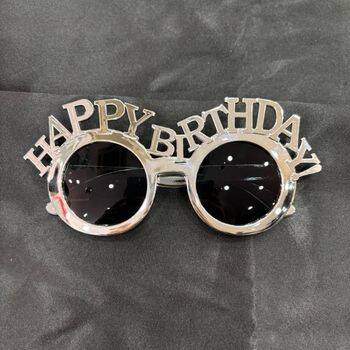 Gümüş Renk Happy Birthday Eğlenceli Parti Gözlüğü - 1
