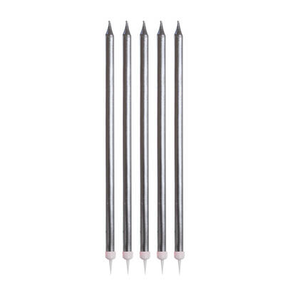 Gümüş Renk İnce Uzun Mum 6 Adet 14 cm - 1