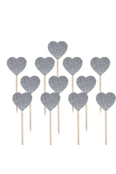 Gümüş Simli Kalp Eva Kürdan 12 Adet - Parti Sürprizi