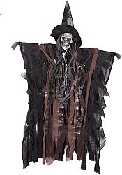 Halloween Askılı Kurukafa Siyah Elbiseli Sesli Dekor Süs - Parti Sürprizi