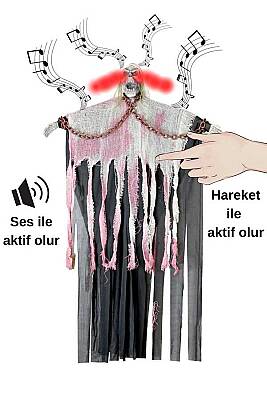 Halloween Zincirli Çığlık Atan İskelet Dekor Süs 1 Adet - 2