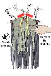 Halloween Zincirli Çığlık Atan Yeşil İskelet Dekor Süs 1 Adet - 2