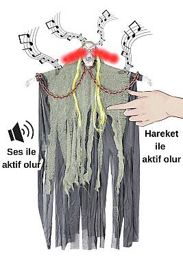 Halloween Zincirli Çığlık Atan Yeşil İskelet Dekor Süs 1 Adet - 2
