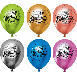 Happy Birthday Baskılı Krom Latex Balon 6 Lı - Parti Sürprizi