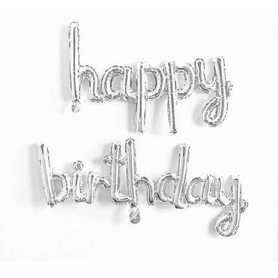 Happy Birthday El Yazısı Gümüş Renk Folyo Balon