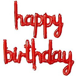 Happy Birthday El Yazısı Kırmızı Renk Folyo Balon - Parti Sürprizi