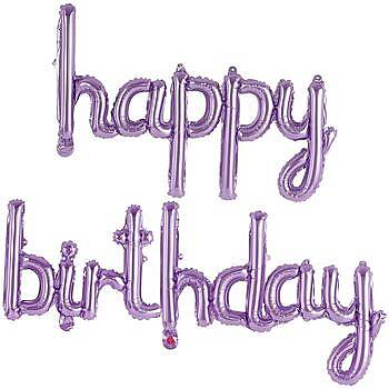 Happy Birthday El Yazısı Lila Renk Folyo Balon - 1