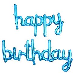 Happy Birthday El Yazısı Mavi Renk Folyo Balon - Parti Sürprizi