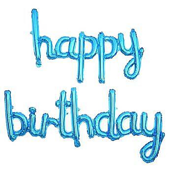 Happy Birthday El Yazısı Mavi Renk Folyo Balon - 1