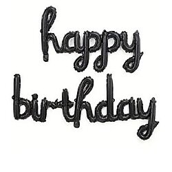 Happy Birthday El Yazısı Siyah Renk Folyo Balon - Parti Sürprizi