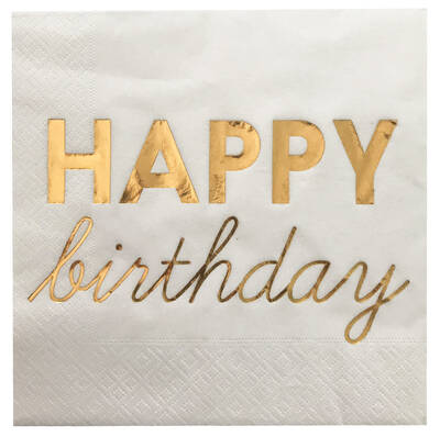 Happy Birthday Gold Baskılı Varak Peçete 16 Adet - 1