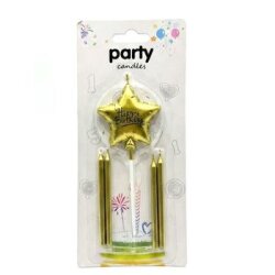 Happy Birthday Gold Yıldız Mum Set - Parti Sürprizi