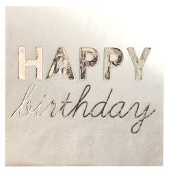Happy Birthday Gümüş Baskılı Varak Peçete 16 Adet - Parti Sürprizi