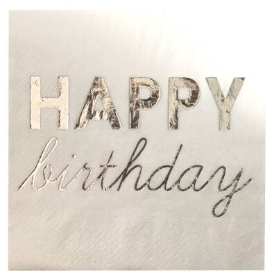 Happy Birthday Gümüş Baskılı Varak Peçete 16 Adet - 1