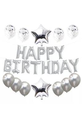 Happy Birthday Gümüş Folyo Balon Set