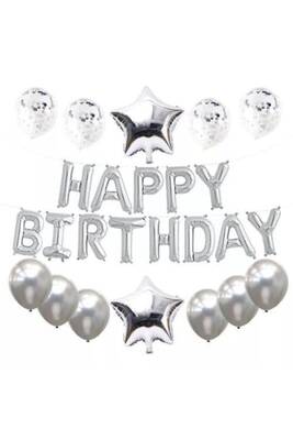 Happy Birthday Gümüş Folyo Balon Set - 1