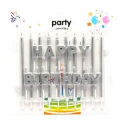 Happy Birthday Gümüş Mum Set - Parti Sürprizi