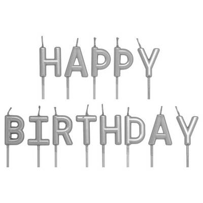 Happy Birthday Gümüş Renk Harf Mum - 1