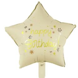 Happy Birthday Krem Renk Yıldız Folyo Balon - Parti Sürprizi