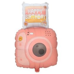 Happy Birthday Pembe Fotoğraf Makinesi Şekilli Folyo Balon - Parti Sürprizi