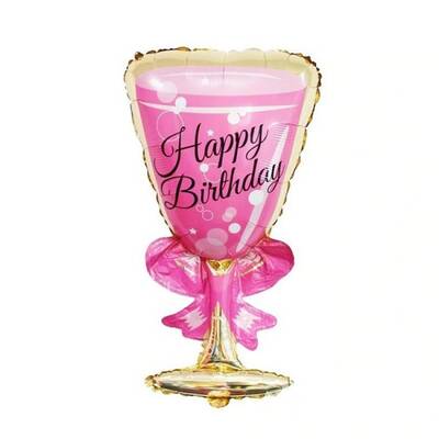 Happy Birthday Pembe Kadeh Folyo Balon - 1