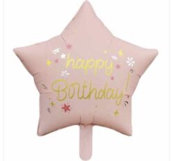 Happy Birthday Pembe Renk Yıldız Folyo Balon - Parti Sürprizi