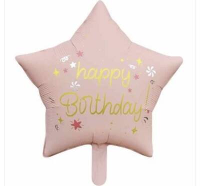 Happy Birthday Pembe Renk Yıldız Folyo Balon - 1