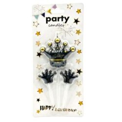 Happy Birthday Siyah Taçlı 3 lü Mum Set - Parti Sürprizi