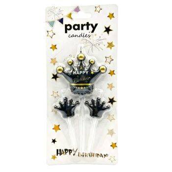 Happy Birthday Siyah Taçlı 3 lü Mum Set - 1