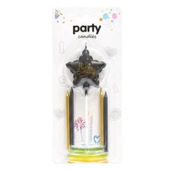 Happy Birthday Siyah Yıldız Mum Set - Parti Sürprizi