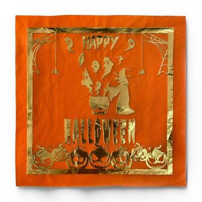 Happy Halloween Yaldızlı Turuncu Peçete 16 Adet - 1