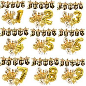 Happy Yazılı Gold Konfetili 1 den 9 Rakam Balon Set - 1