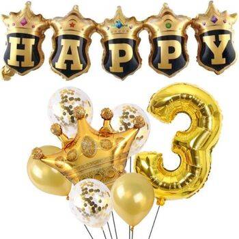 Happy Yazılı Gold Konfetili 1 den 9 Rakam Balon Set - 4