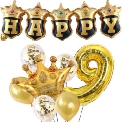 Happy Yazılı Gold Konfetili 1 den 9 Rakam Balon Set - 10